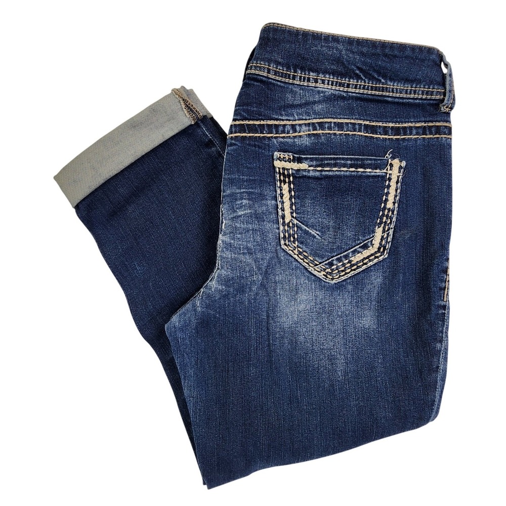 Maurices Blue Capri Women 9/10 Distressed Ripped Denim Dark Wash Casual Y2K